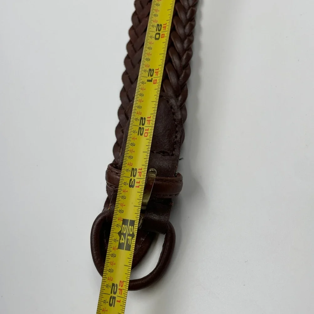 Mens Dark Brown Braided Leather Belt Gold Buckle Woven Casual Size 44/46 48 Inch